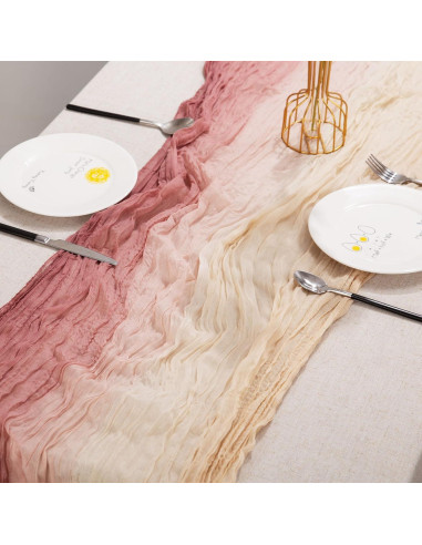 Camino de Mesa de Gasa XJJDCB 120 cm Gradiente Beige y Rosa - 6 Pzas