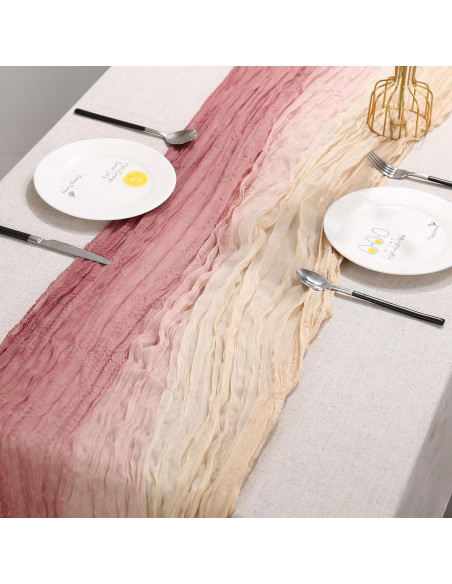 Camino de Mesa de Gasa XJJDCB 120 cm Gradiente Beige y Rosa - 6 Pzas