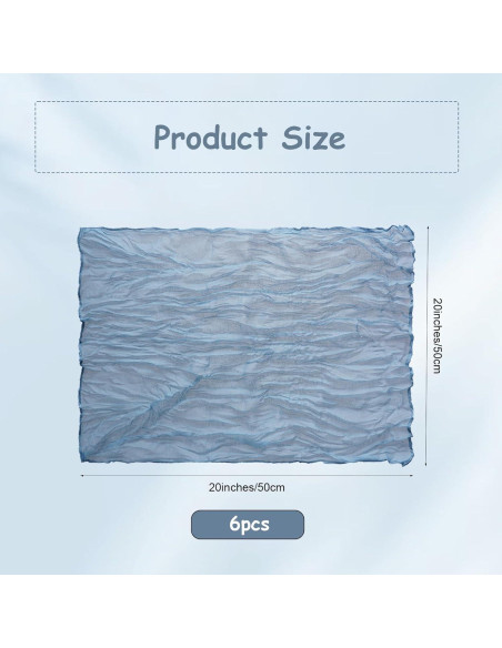 Juego de 6 Servilletas de Gasa Nydotd 50x50cm Azul Polvoriento