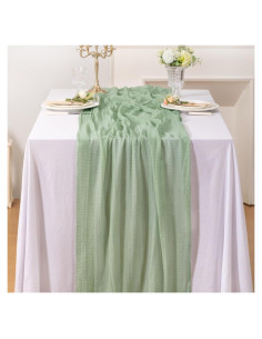 Corredor de Mesa de Gasa Verde Salvia 1.2m x 88.9cm Jimtx