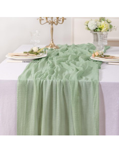 Corredor de Mesa de Gasa Verde Salvia 1.2m x 88.9cm Jimtx 2