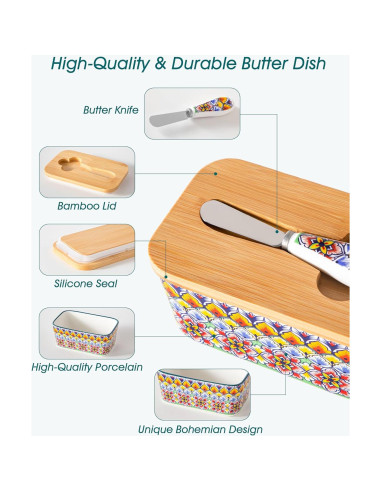 Plato de Mantequilla vancasso SIMI con Tapa de Bambú 16.5 cm