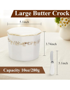 Crock de Mantequilla Cerámica Honlibey 0.88kg con Tapa y Espátula 2