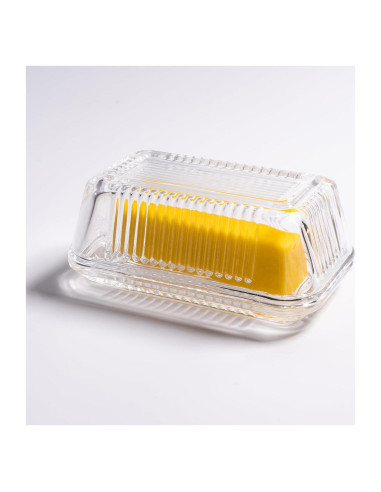 Plato de Mantequilla de Vidrio QIANCHANG con Tapa 17x10 cm