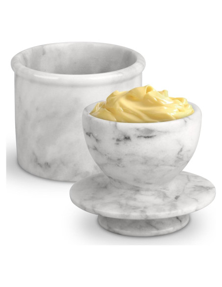 Crock de Mantequilla con Tapa TABHOUKIT Grande Blanco Gris