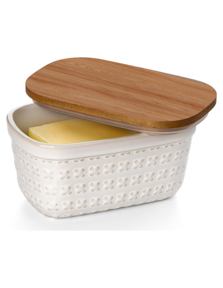 Plato de Mantequilla Cerámica Nucookery con Tapa de Madera