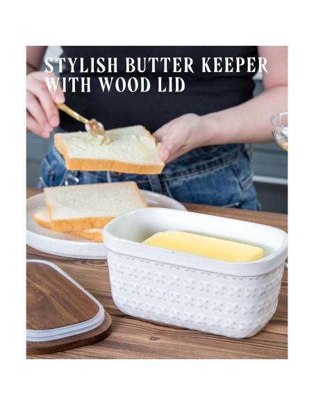 Plato de Mantequilla Cerámica Nucookery con Tapa de Madera