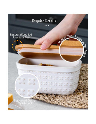 Plato de Mantequilla Cerámica Nucookery con Tapa de Madera