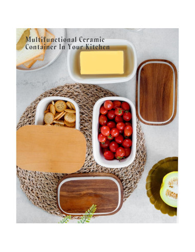 Plato de Mantequilla Cerámica Nucookery con Tapa de Madera