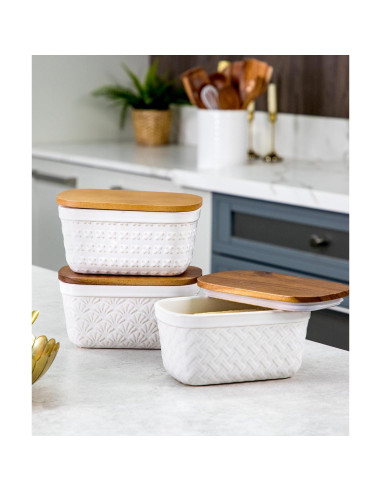 Plato de Mantequilla Cerámica Nucookery con Tapa de Madera