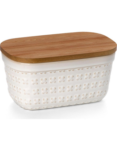 Plato de Mantequilla Cerámica Nucookery con Tapa de Madera