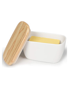 Plato de Mantequilla de Porcelana HAOTOP Blanco para 4 Barras