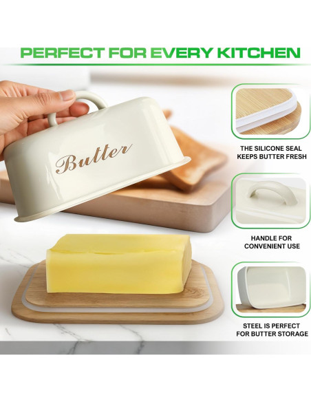 Plato de Mantequilla Plexon con Tapa de Acero y Bambú