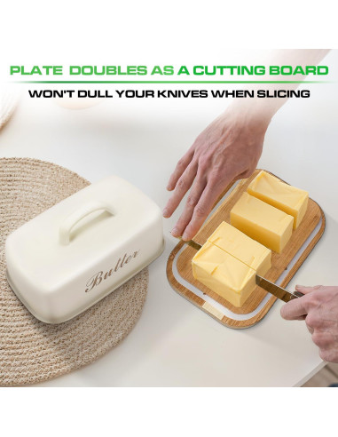 Plato de Mantequilla Plexon con Tapa de Acero y Bambú