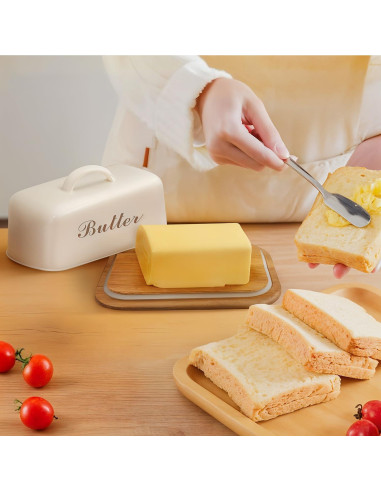 Plato de Mantequilla Plexon con Tapa de Acero y Bambú
