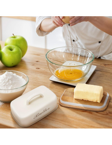 Plato de Mantequilla Plexon con Tapa de Acero y Bambú