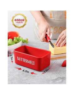Plato para Mantequilla Cerámica ButterMelt 16x9x7cm Rojo 2