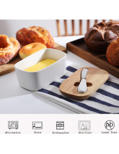 Plato de Mantequilla GDCZ Cerámico con Tapa de Madera 650ml 2