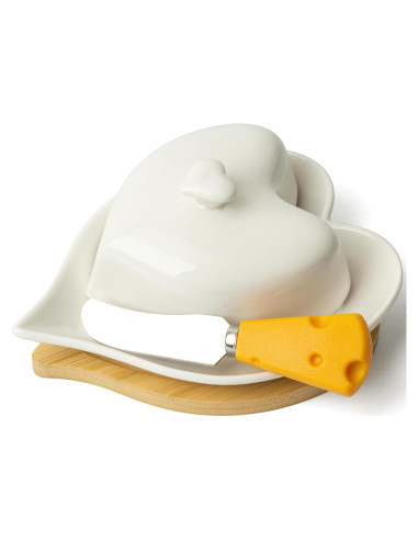 Plato para Mantequilla con Tapa y Cuchillo Dormercy - Cerámica y Bambú