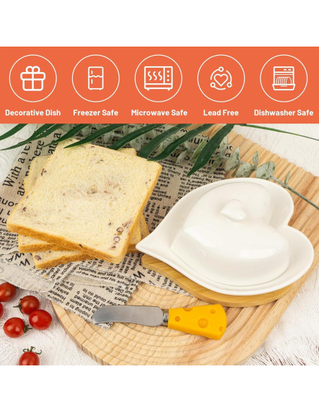 Plato para Mantequilla con Tapa y Cuchillo Dormercy - Cerámica y Bambú