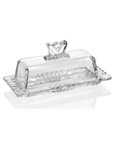Plato de Mantequilla de Vidrio Bezrat con Tapa Floral 20.5x11cm