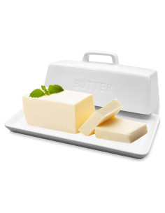 Plato de Mantequilla Gute con Tapa de Cerámica Blanco 18.8x8.9cm
