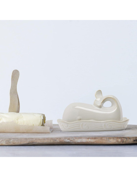 Plato de Mantequilla Cerámica de Piedra Creative Co-Op Ballena