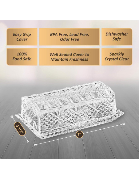 Plato de Mantequilla de Cristal Bezrat con Tapa 17.78x9.53cm