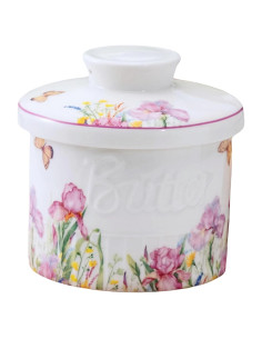 Crock de Mantequilla Cerámica HAN SHENG con Tapa Floral