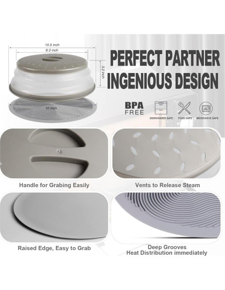 Aidacom Tapete y Cubierta de Microondas Multiusos 26.67 cm Gris