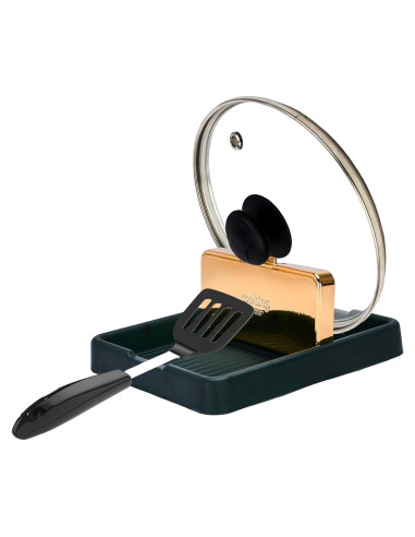 Soporte para Cucharas y Tapas Noa Store - Organizador Compacto 15.7x18.3 cm - Verde Dorado