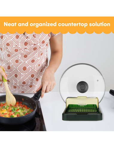 Soporte para Cucharas y Tapas Noa Store - Organizador Compacto 15.7x18.3 cm - Verde Dorado