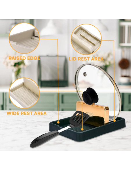 Soporte para Cucharas y Tapas Noa Store - Organizador Compacto 15.7x18.3 cm - Verde Dorado