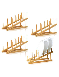 Soporte de Platos de Bambú TIE-DailyNec 4 PCS Organizador Cocina
