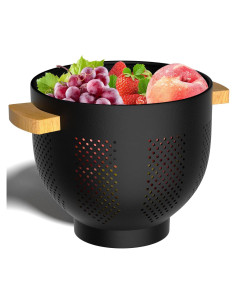 Colador de Metal UTTKOJ 6QT con Mango de Madera Negro Mate