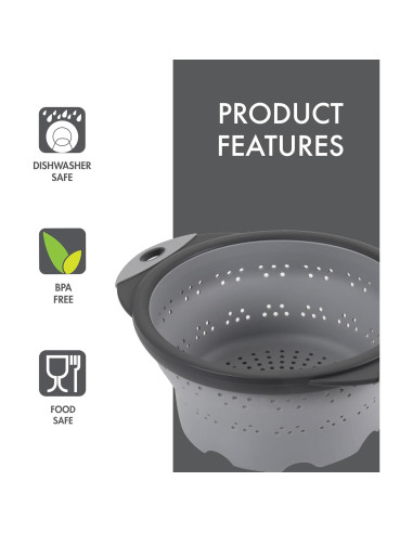 Colador Plegable de Silicona Dexas 8" Gris Frío 7.2 Tazas
