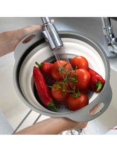 Colador Plegable Glad 2L - Drenador de Pasta y Verduras Gris