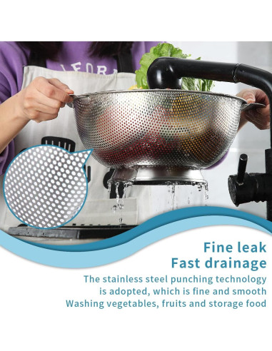 Colador de Acero Inoxidable Kyraton 5 Cuartos 35.4x28.5cm