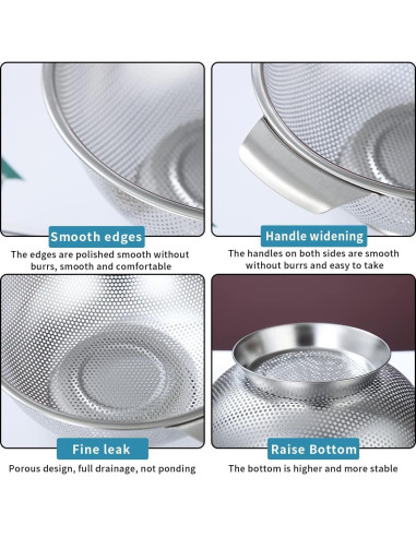 Colador de Acero Inoxidable Kyraton 5 Cuartos 35.4x28.5cm