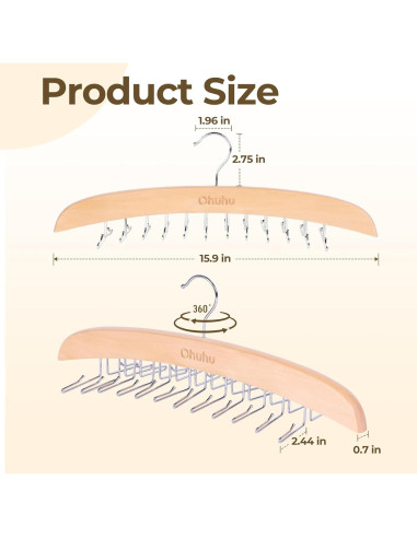 Perchero para Corbatas Ohuhu 24 Ganchos Madera Clara 360