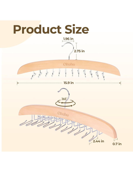 Perchero para Corbatas Ohuhu 24 Ganchos Madera Clara 360