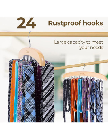 Perchero para Corbatas Ohuhu 24 Ganchos Madera Clara 360