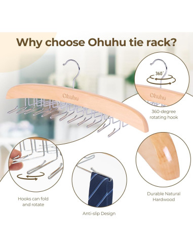 Perchero para Corbatas Ohuhu 24 Ganchos Madera Clara 360