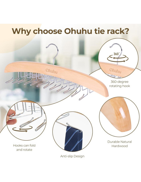 Perchero para Corbatas Ohuhu 24 Ganchos Madera Clara 360