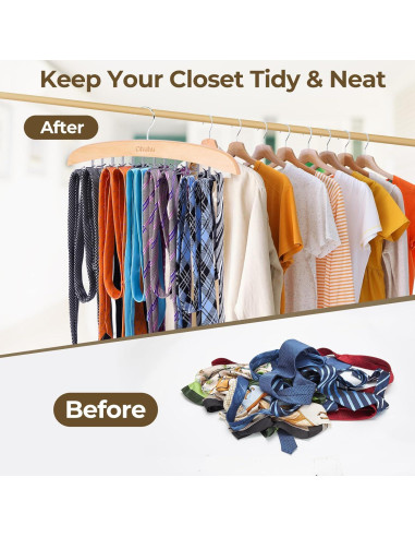 Perchero para Corbatas Ohuhu 24 Ganchos Madera Clara 360