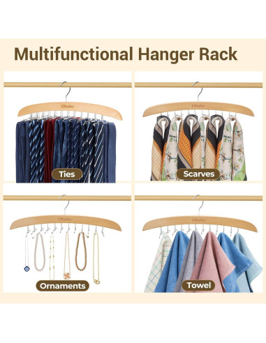 Perchero para Corbatas Ohuhu 24 Ganchos Madera Clara 360