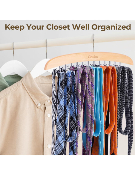 Perchero para Corbatas Ohuhu 24 Ganchos Madera Clara 360