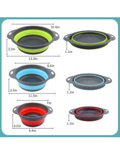 Juego de 3 coladores colapsables Bennra - Redondos, 3 colores 2