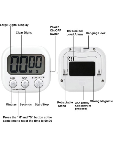 Temporizador Digital de Cocina 6 Paquetes Tick Tock 100dB
