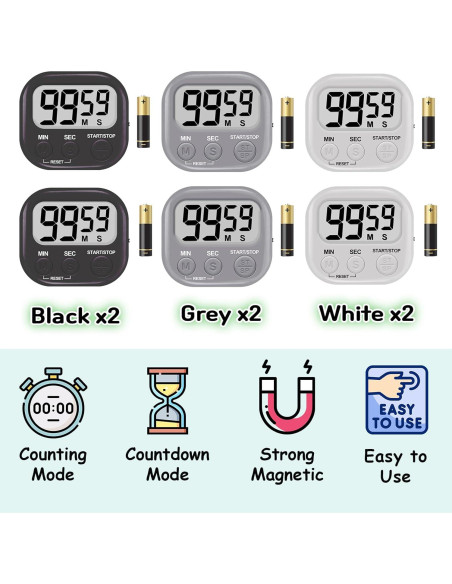 Temporizador Digital de Cocina 6 Paquetes Tick Tock 100dB